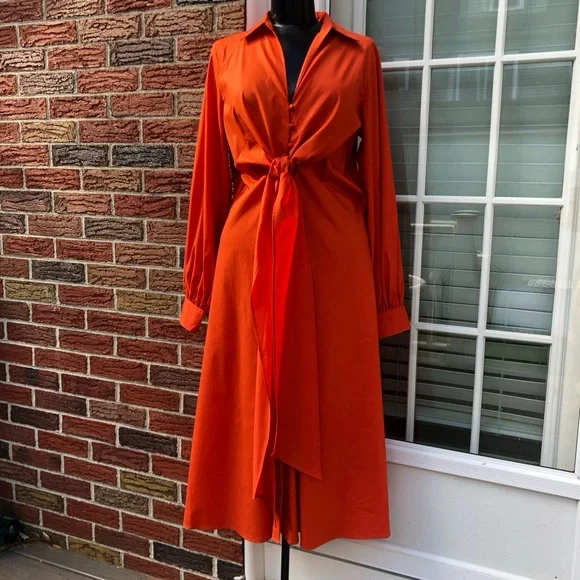 Brand Ralph Lauren Orange Long Sleeve Maxi Dress - Picture 2 of 15